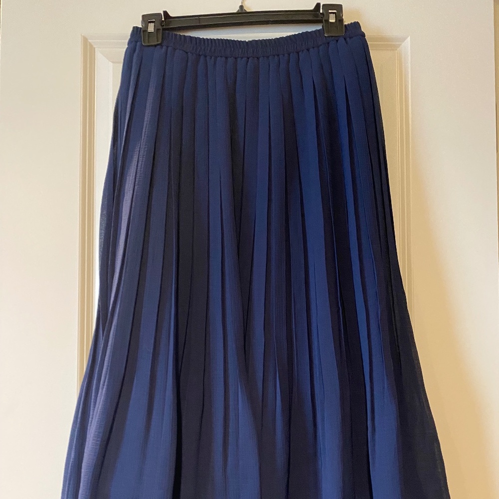 Pleated Midi Skirt - Navy Blue